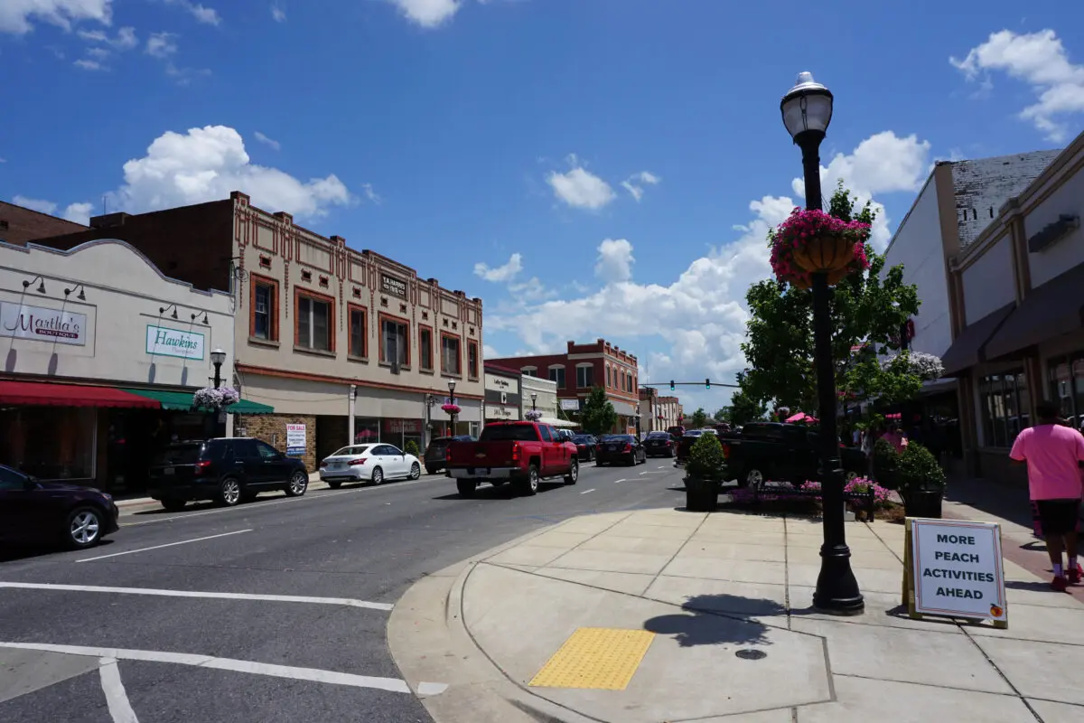 Trenton Street in Ruston, LA - town main street feel with brick buildings