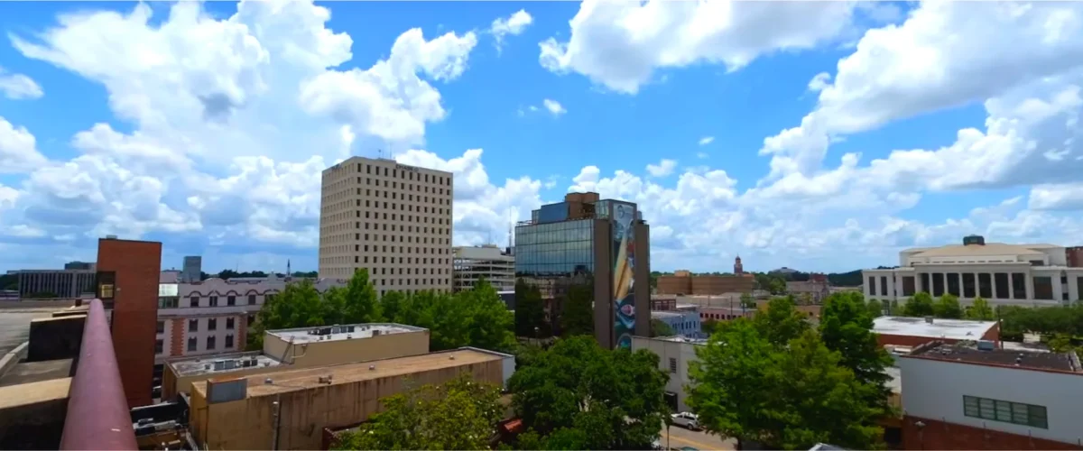 Downtown Lafayette Louisiana skyline with Chase bank tower in the center